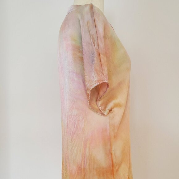 NEW Vince Silk button shortsleeve shirt beige blue pink green ivory painted M L - Picture 6 of 9